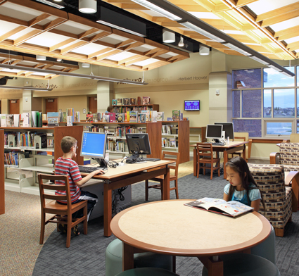 Library with weather conditions displayed on wall. Library with weather conditions displayed on wall.